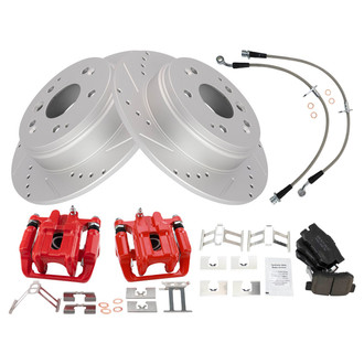 TRQ® - Performance Ceramic Rear Brake Kit with Calipers and Hoses