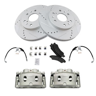 TRQ® - Performance Semi-Metallic Front Brake Kit with Calipers and Hoses