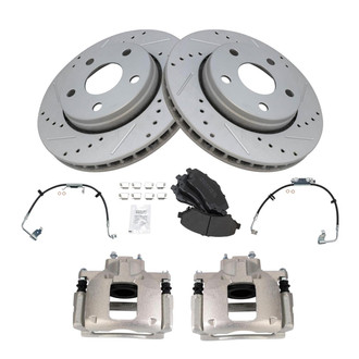 TRQ® - Performance Semi-Metallic Front Brake Kit with Calipers and Hoses