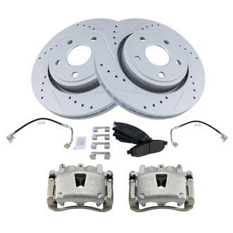 TRQ® - Performance Semi-Metallic Front Brake Kit with Calipers and Hoses
