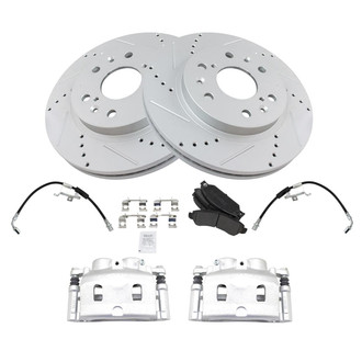 TRQ® - Performance Semi-Metallic Front Brake Kit with Calipers and Hoses