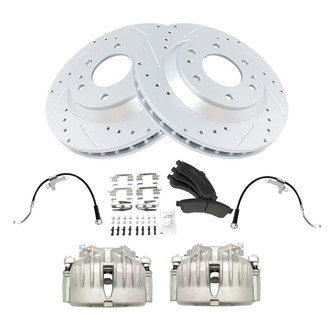 TRQ® - Performance Semi-Metallic Front Brake Kit with Calipers and Hoses