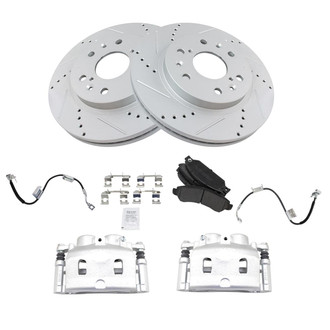 TRQ® - Performance Semi-Metallic Front Brake Kit with Calipers and Hoses