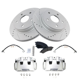 TRQ® - Performance Semi-Metallic Front Brake Kit with Calipers and Hoses