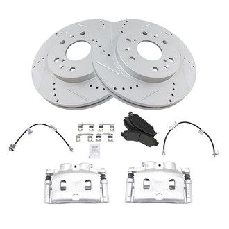 TRQ® - Performance Semi-Metallic Front Brake Kit with Calipers and Hoses