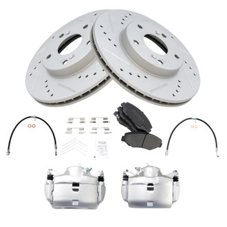 TRQ® - Performance Semi-Metallic Front Brake Kit with Calipers and Hoses