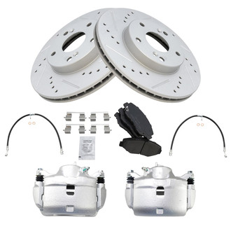 TRQ® - Performance Ceramic Front Brake Kit with Calipers and Hoses
