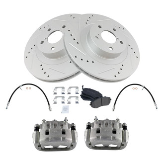 TRQ® - Performance Semi-Metallic Front Brake Kit with Calipers and Hoses