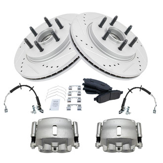 TRQ® - Performance Semi-Metallic Front Brake Kit with Calipers and Hoses