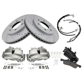 TRQ® - Performance Semi-Metallic Front Brake Kit with Calipers and Hoses