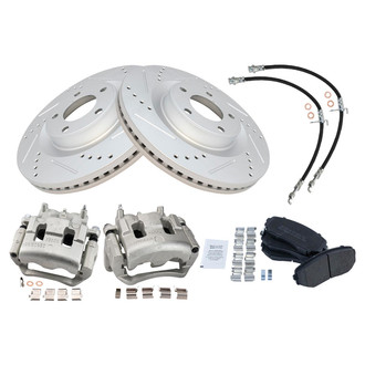 TRQ® - Performance Semi-Metallic Front Brake Kit with Calipers and Hoses