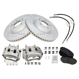 TRQ® - Performance Ceramic Front Brake Kit with Calipers and Hoses