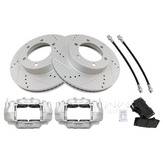 TRQ® - Performance Semi-Metallic Front Brake Kit with Calipers and Hoses