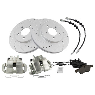 TRQ® - Performance Semi-Metallic Front Brake Kit with Calipers and Hoses