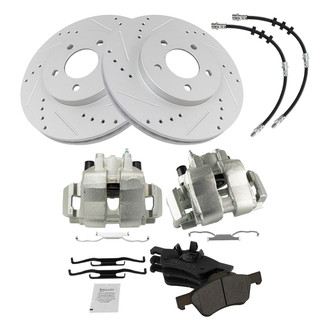 TRQ® - Performance Semi-Metallic Front Brake Kit with Calipers and Hoses