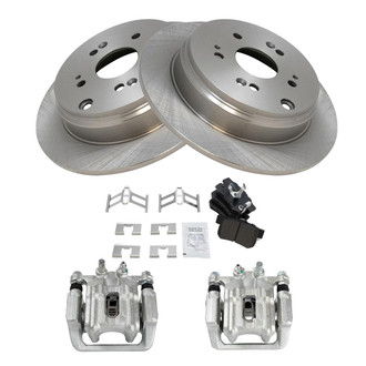 TRQ® - Rear Driver and Passenger Side Disc Brake Kit with Semi-Metallic Pads and Calipers