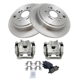 TRQ® - Rear Driver and Passenger Side Disc Brake Kit with Semi-Metallic Pads and Calipers