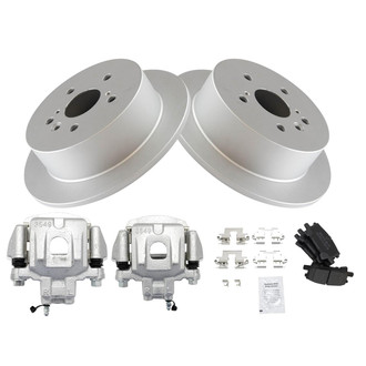 TRQ® - Rear Driver and Passenger Side Disc Brake Kit with Semi-Metallic Pads and Calipers
