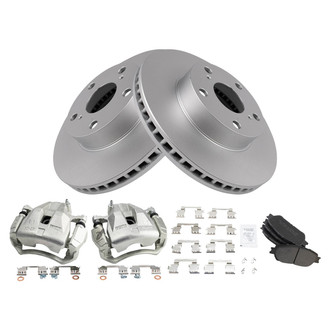 TRQ® - Front Driver and Passenger Side Disc Brake Kit with Semi-Metallic Pads and Calipers