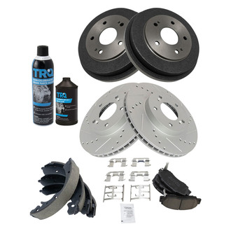 TRQ® - Performance Ceramic Front and Rear Brake Kit with Drum and Shoes