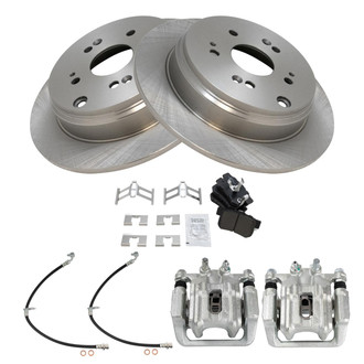 TRQ® - Rear Disc Brake Kit with Semi-Metallic Pads, Calipers and Hoses