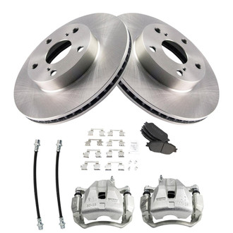 TRQ® - Front Disc Brake Kit with Semi-Metallic Pads, Calipers and Hoses