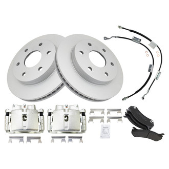 TRQ® - Front Disc Brake Kit with Semi-Metallic Pads, Calipers and Hoses