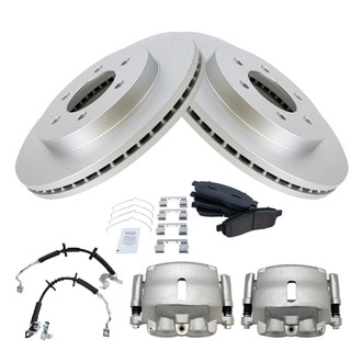 TRQ® - Front Disc Brake Kit with Semi-Metallic Pads, Calipers and Hoses