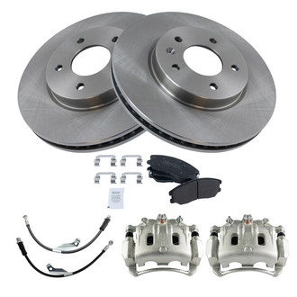 TRQ® - Front Disc Brake Kit with Semi-Metallic Pads, Calipers and Hoses
