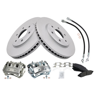 TRQ® - Front Disc Brake Kit with Semi-Metallic Pads, Calipers and Hoses