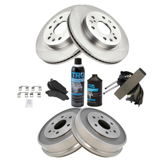 TRQ® - Front and Rear Disc and Drum Brake Kit with Semi-Metallic Pads