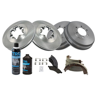 TRQ® - Front and Rear Disc and Drum Brake Kit with Semi-Metallic Pads