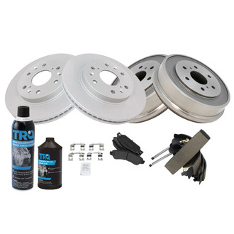 TRQ® - Front and Rear Disc and Drum Brake Kit with Semi-Metallic Pads