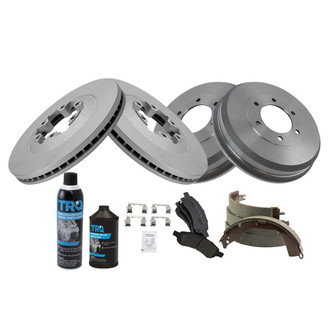TRQ® - Front and Rear Disc and Drum Brake Kit with Semi-Metallic Pads