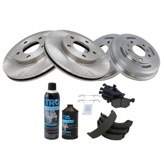 TRQ® - Front and Rear Disc and Drum Brake Kit with Semi-Metallic Pads