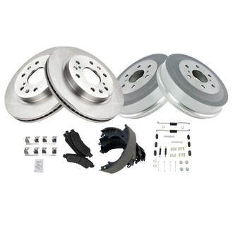 TRQ® - Front and Rear Disc and Drum Brake Kit with Semi-Metallic Pads