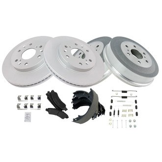 TRQ® - Front and Rear Disc and Drum Brake Kit with Semi-Metallic Pads