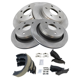 TRQ® - Front and Rear Disc Brake Kit with Semi-Metallic Pads and Shoes