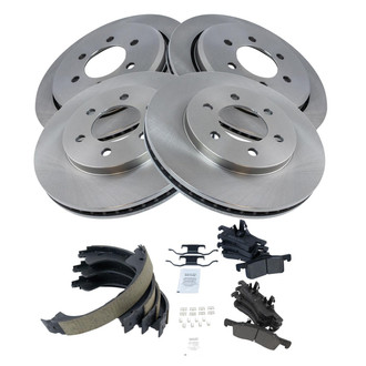TRQ® - Front and Rear Disc Brake Kit with Semi-Metallic Pads and Shoes
