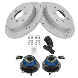 TRQ® - Performance Semi-Metallic Rear Brake Kit with Hub Assemblies