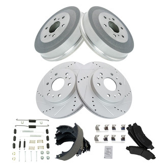 TRQ® - Performance Semi-Metallic Front and Rear Brake Kit with Drum and Shoes