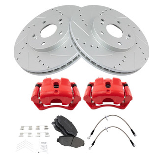 TRQ® - Performance Semi-Metallic Front Brake Kit with Calipers and Hoses