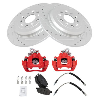 TRQ® - Performance Semi-Metallic Rear Brake Kit with Calipers and Hoses