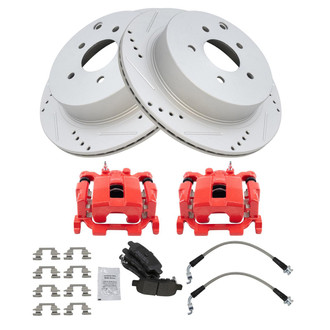 TRQ® - Performance Semi-Metallic Rear Brake Kit with Calipers and Hoses