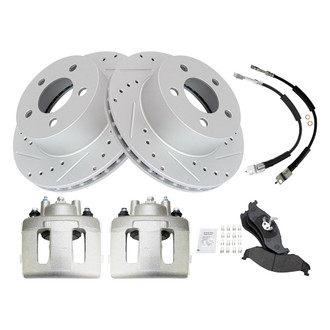 TRQ® - Performance Semi-Metallic Front Brake Kit with Calipers and Hoses