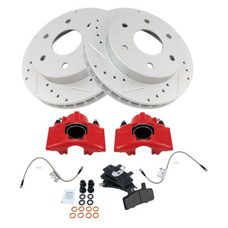 TRQ® - Performance Semi-Metallic Front Brake Kit with Calipers and Hoses