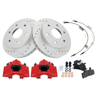 TRQ® - Performance Semi-Metallic Front Brake Kit with Calipers and Hoses
