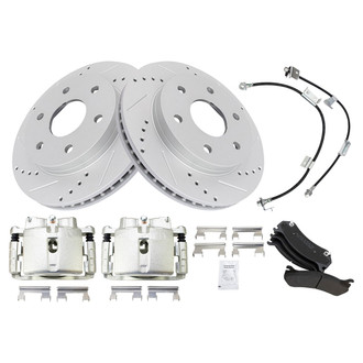 TRQ® - Performance Semi-Metallic Front Brake Kit with Calipers and Hoses