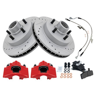 TRQ® - Performance Semi-Metallic Front Brake Kit with Calipers and Hoses