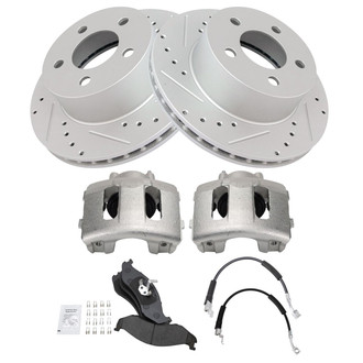 TRQ® - Performance Semi-Metallic Front Brake Kit with Calipers and Hoses